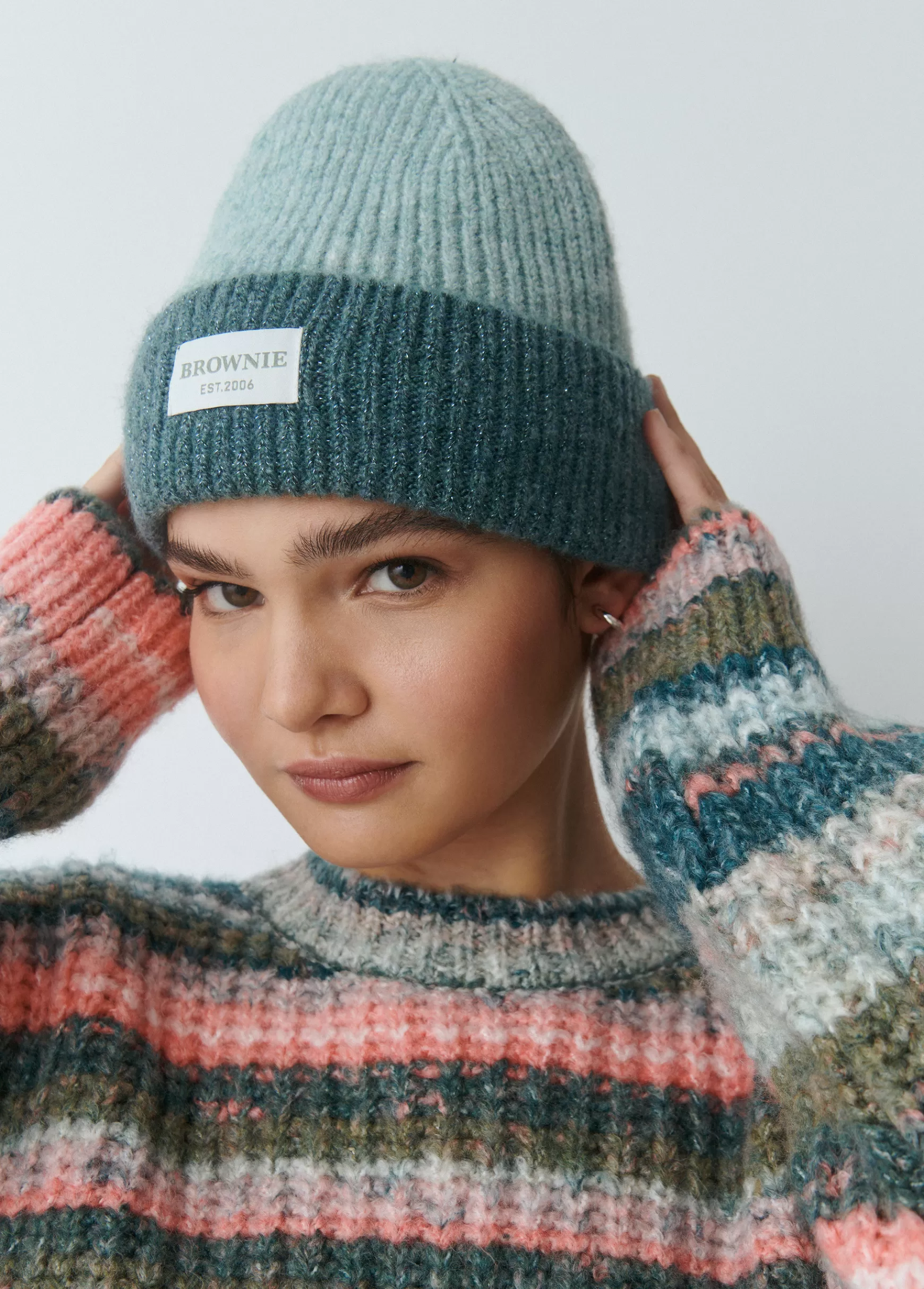 Brownie Gorro bicolor canelado lúrex- Bonés E Gorros