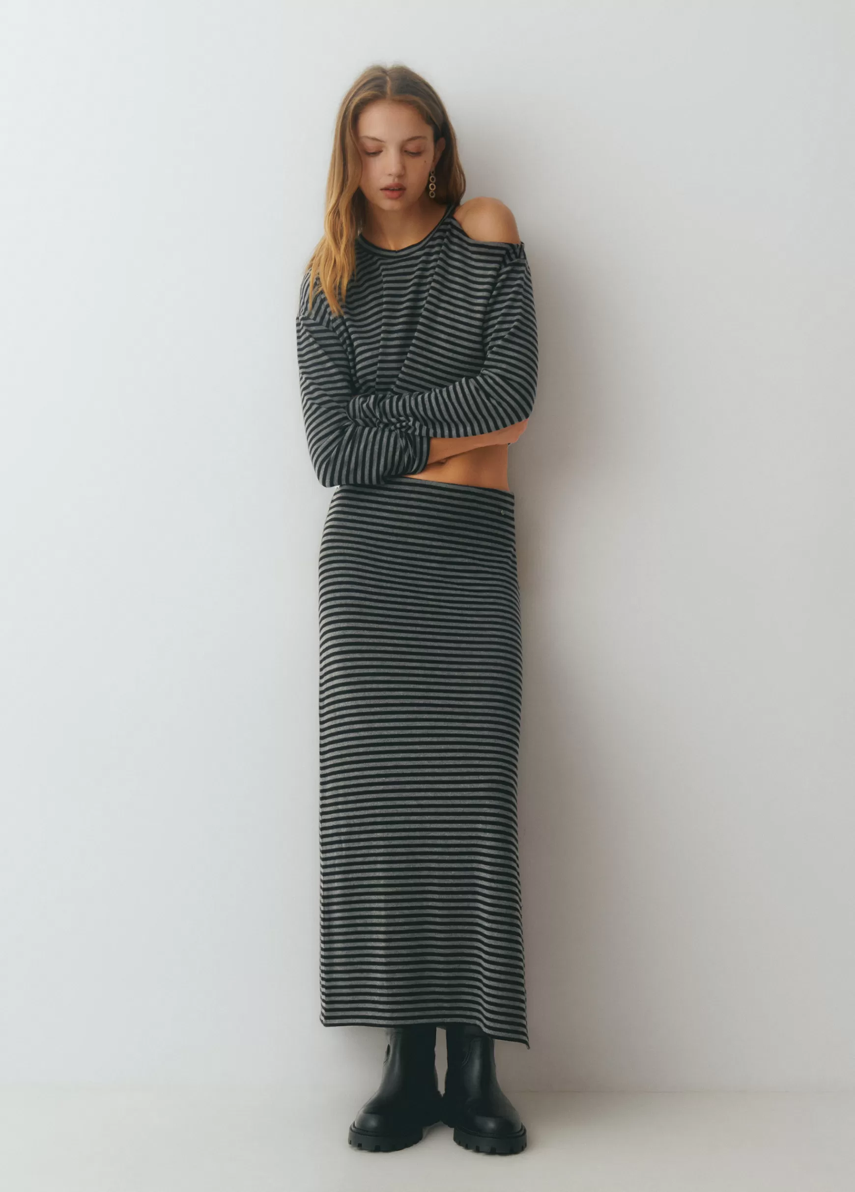 Brownie Saia midi risca tecida bicolor- Saias | Total Look