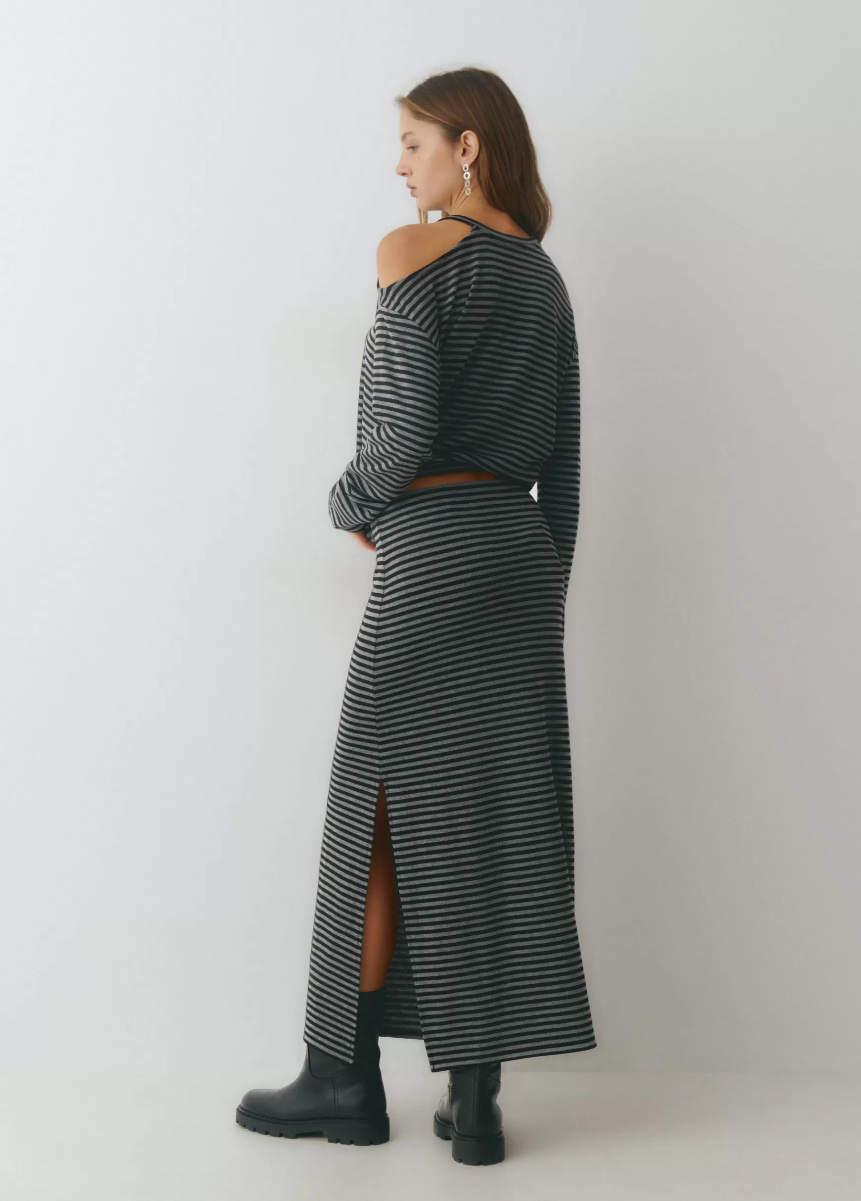 Brownie Saia midi risca tecida bicolor- Saias | Total Look